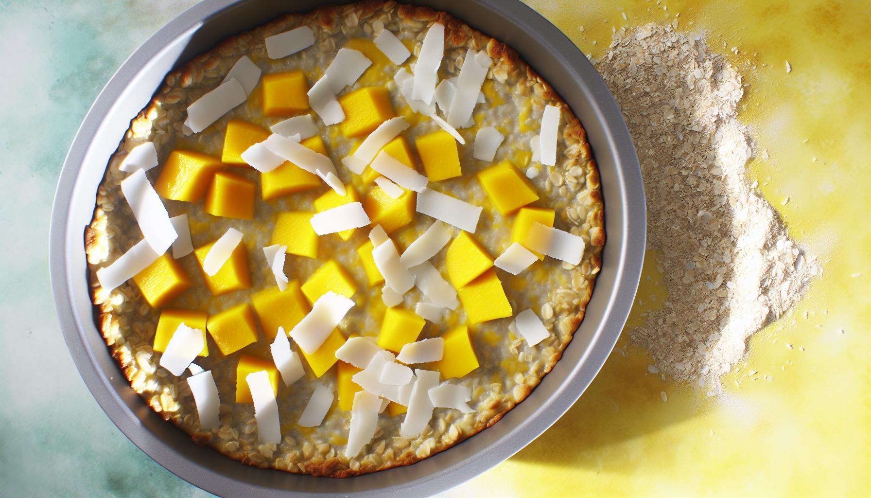 Receta deliciosa de bizcocho de avena con mango y coco