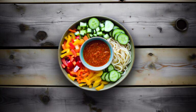 Rainbow Veggie Noodle Bowl with Ginger Sauce Recipe