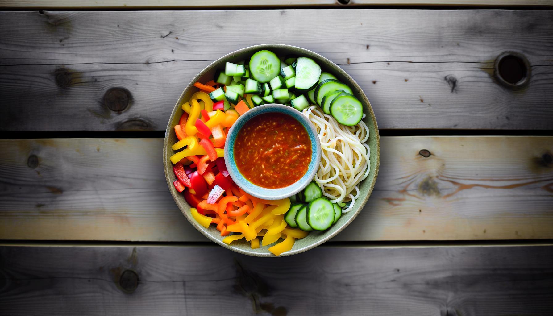 Rainbow Veggie Noodle Bowl with Ginger Sauce Recipe
