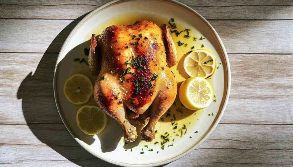 Receta sencilla de pollo asado con hierbas y limón