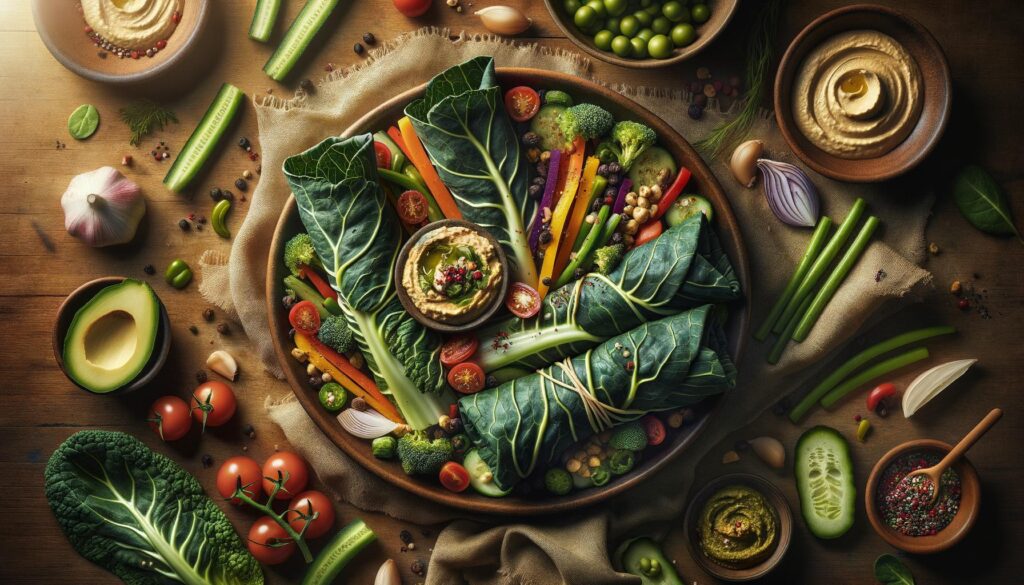 Healthy Collard Wraps with Hummus and Veggies Recipe