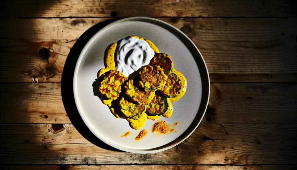 Receta de buñuelos de calabacín a la cúrcuma con salsa de yogur