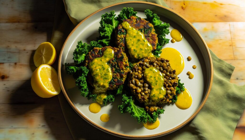 Kale and Lentil Patties with Lemon Sauce Recipe