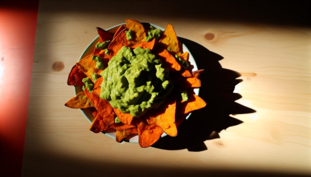 Receta de Nachos de Boniato con Crema de Aguacate