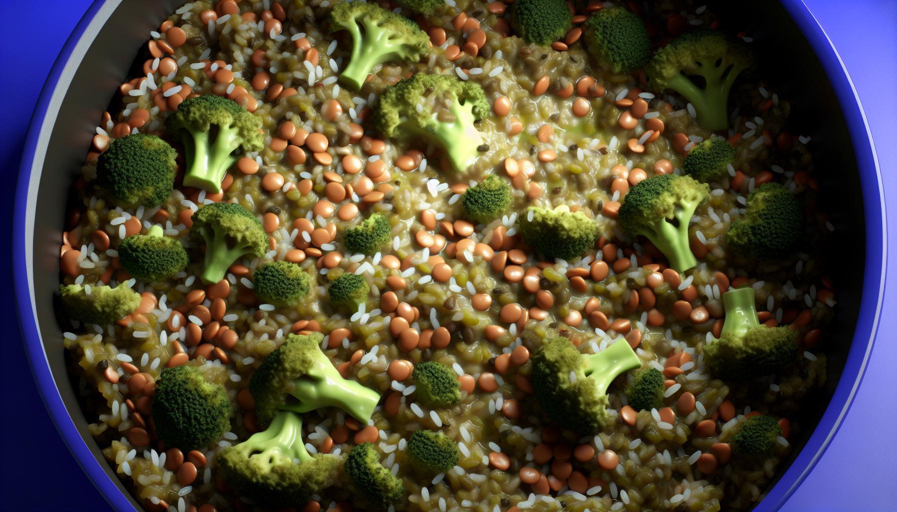 Receta de cazuela de arroz con lentejas y brócoli