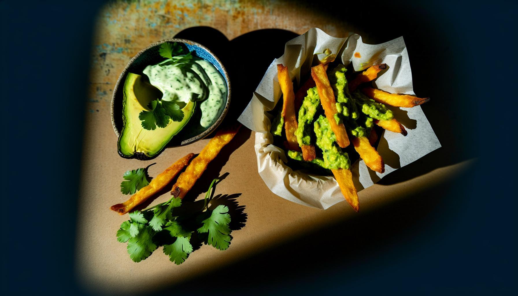 Receta de patatas fritas de aguacate al horno con salsa de cilantro