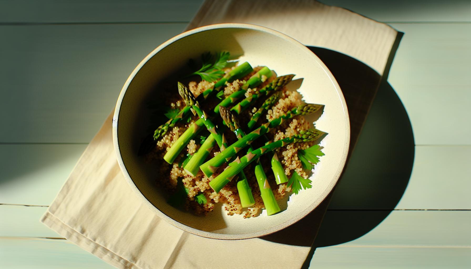 Receta de ensalada fresca y sana de espárragos y quinoa