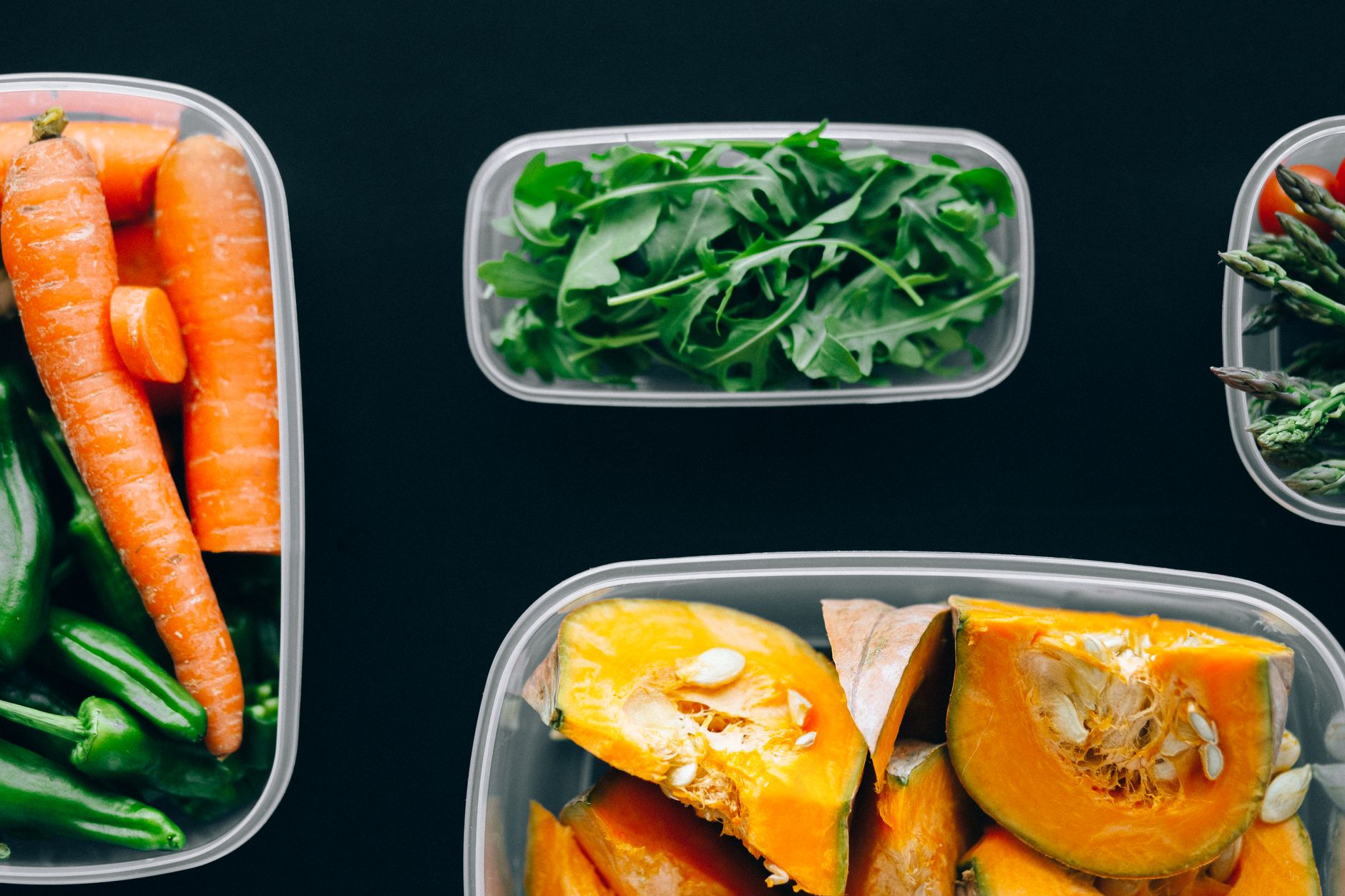 Anti-inflammatory meal prep containers with vegetables and greens