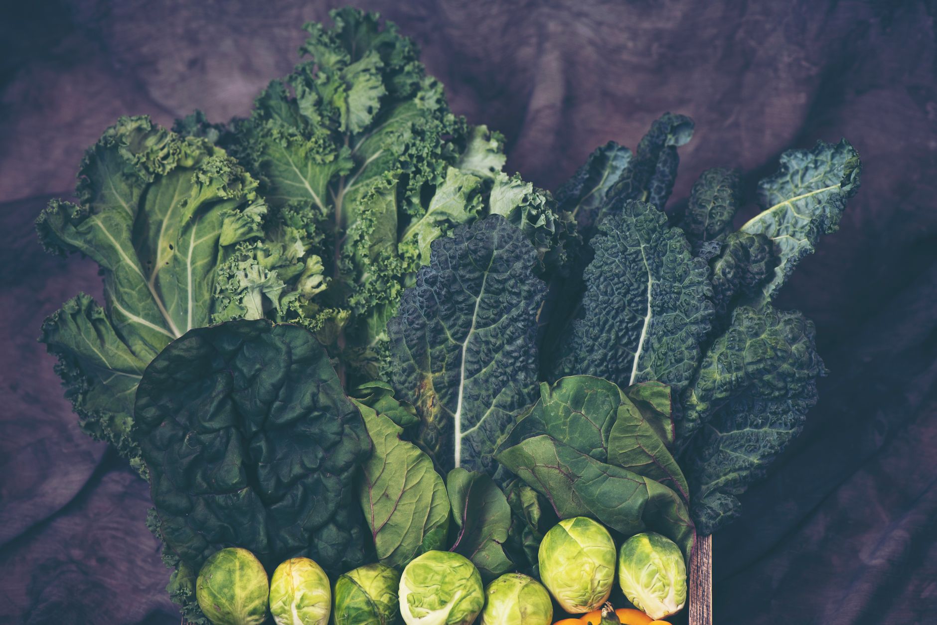 Anti-inflammatory vegetables: curly kale, cavolo nero, chard and Brussels sprouts