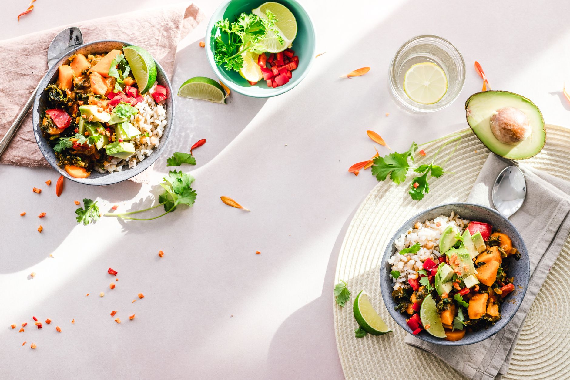 Savory breakfast bowls with sweet potato, kale, avocado and brown rice