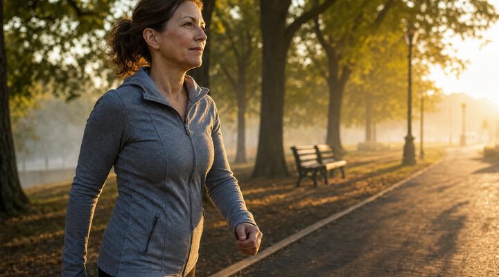 Woman walking at sunrise, one of the habits that help reduce inflammation in the body