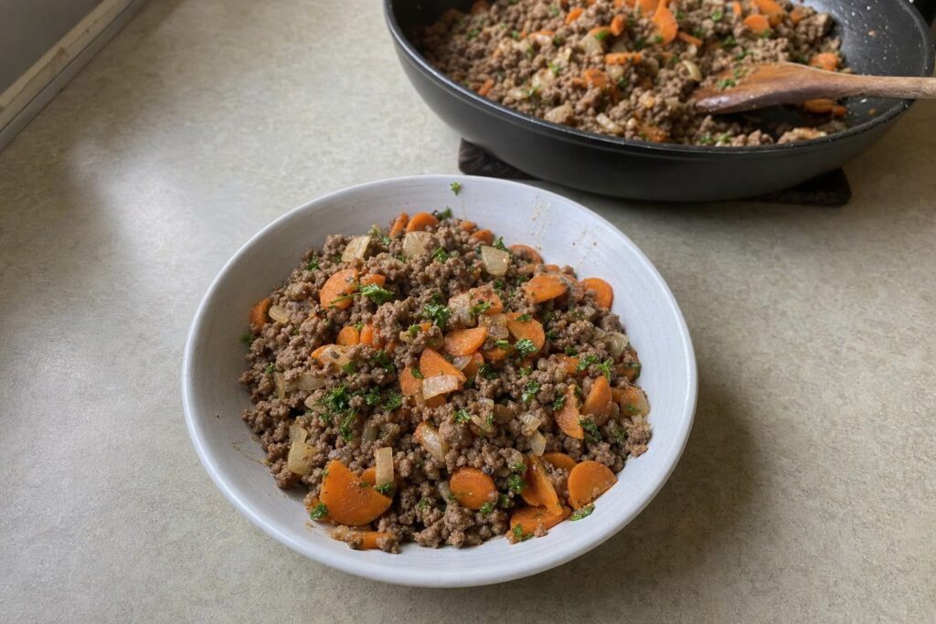 Homemade ground Beef and Carrot Skillet with Oregano