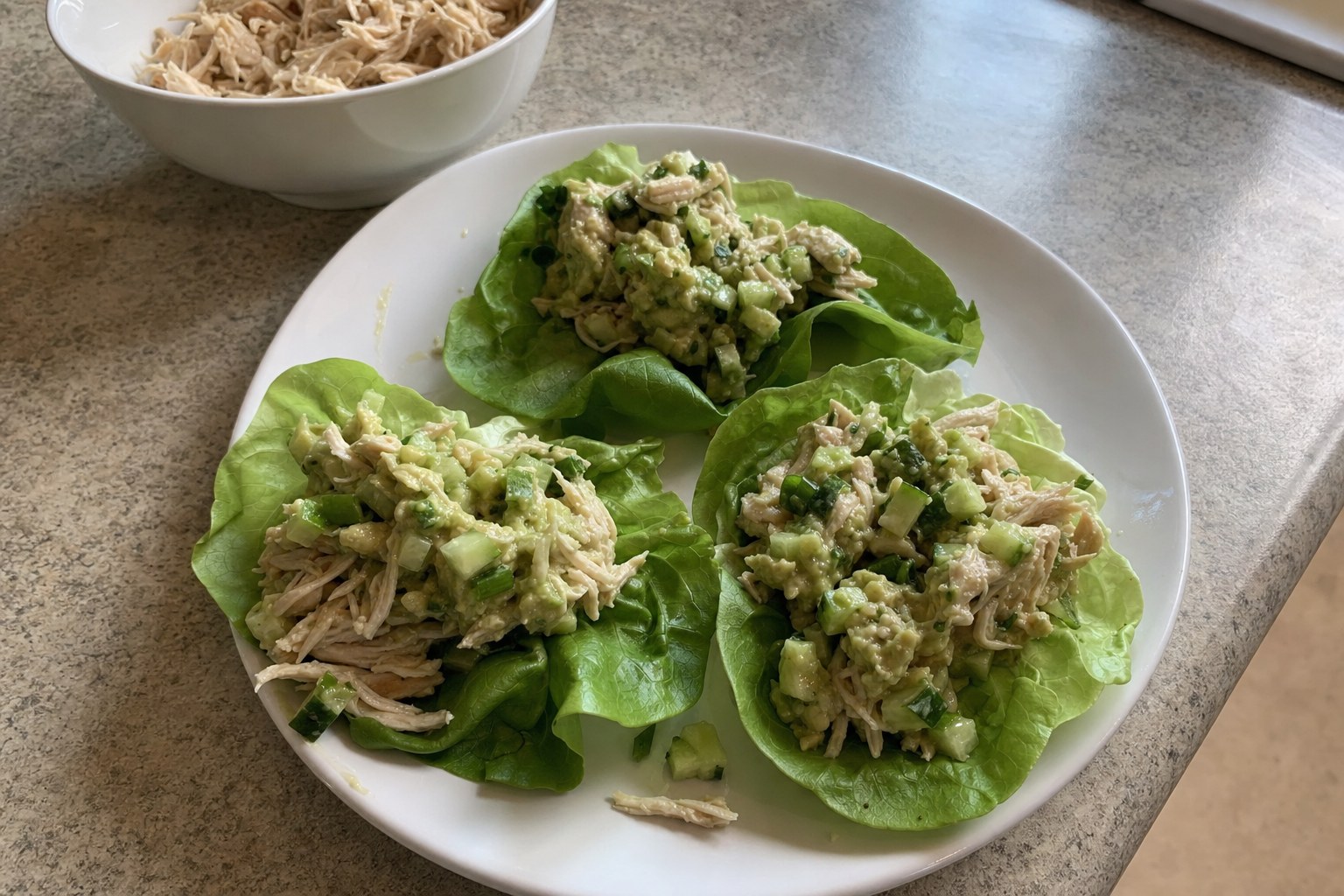Homemade shredded Chicken and Avocado Lettuce Wraps