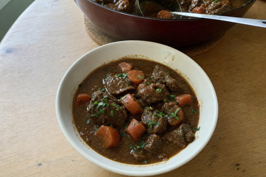 Homemade slow-Cooked Beef and Carrot Stew with Rosemary