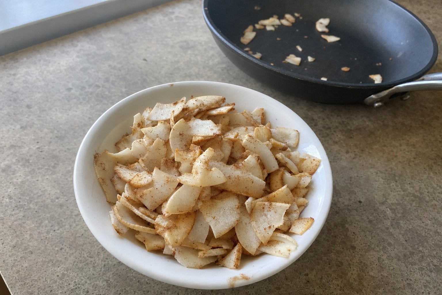 Homemade toasted Coconut Chips with Cinnamon
