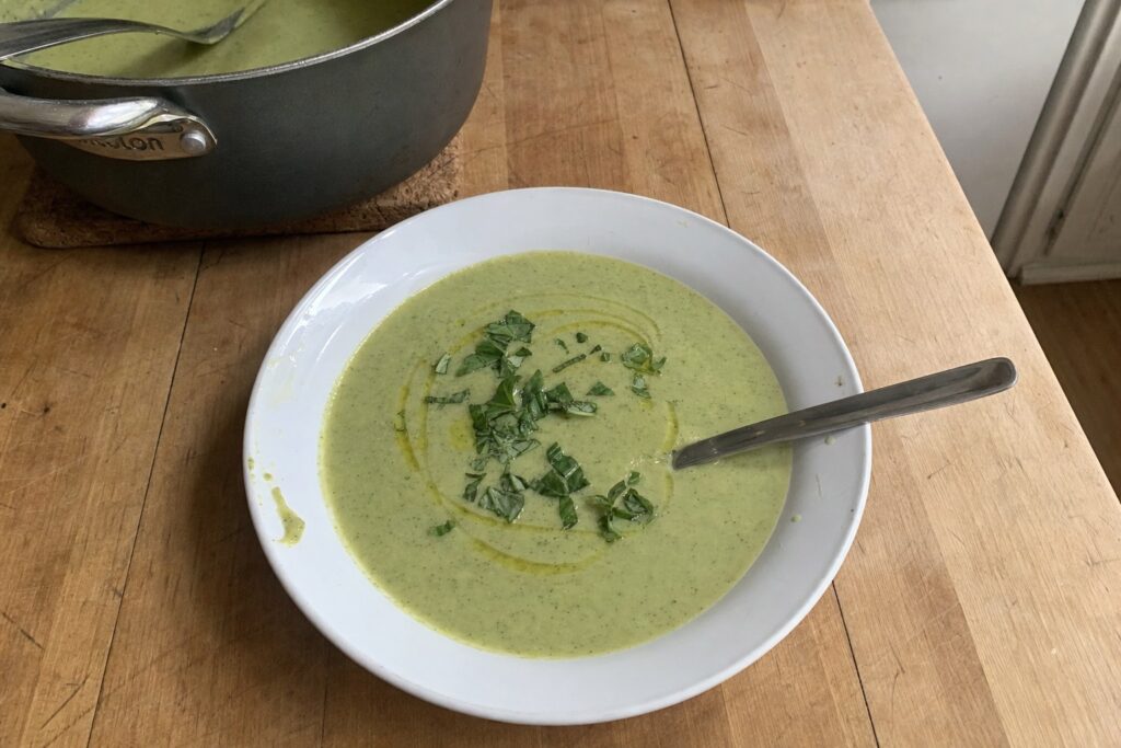 Homemade zucchini and Basil Soup